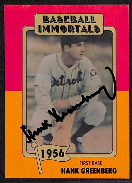 Lot of (4) Signed 1980s TCMA Baseball Immortals Cards - Greenberg, Ruffing, Berra, Mathews - JSA Auction Letter
